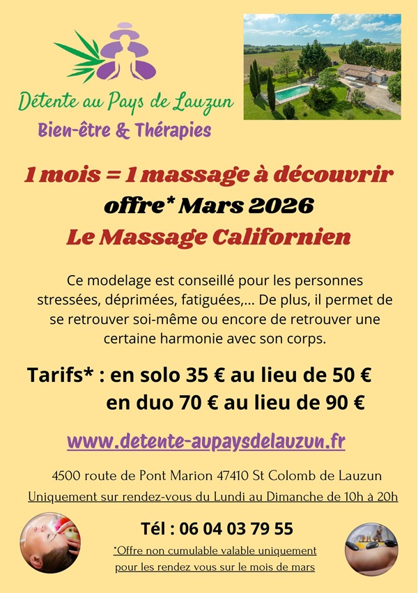 Offre 1 mois et 1 massage à découvrir : le massage californien