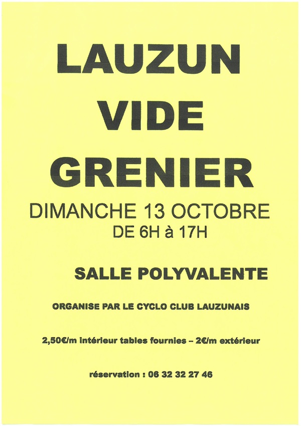 Vide-greniers du Cyclo Club Lauzunais Le 13 oct 2024