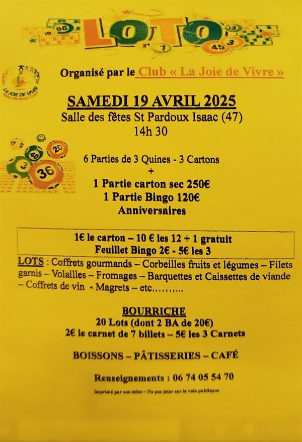 Loto public du club "la Joie de Vivre"
