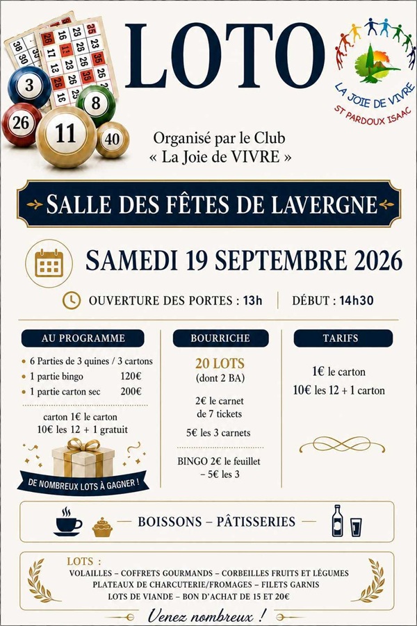 CHANGEMENT DE LIEU - Loto public du club "la Joie de Vivre"
