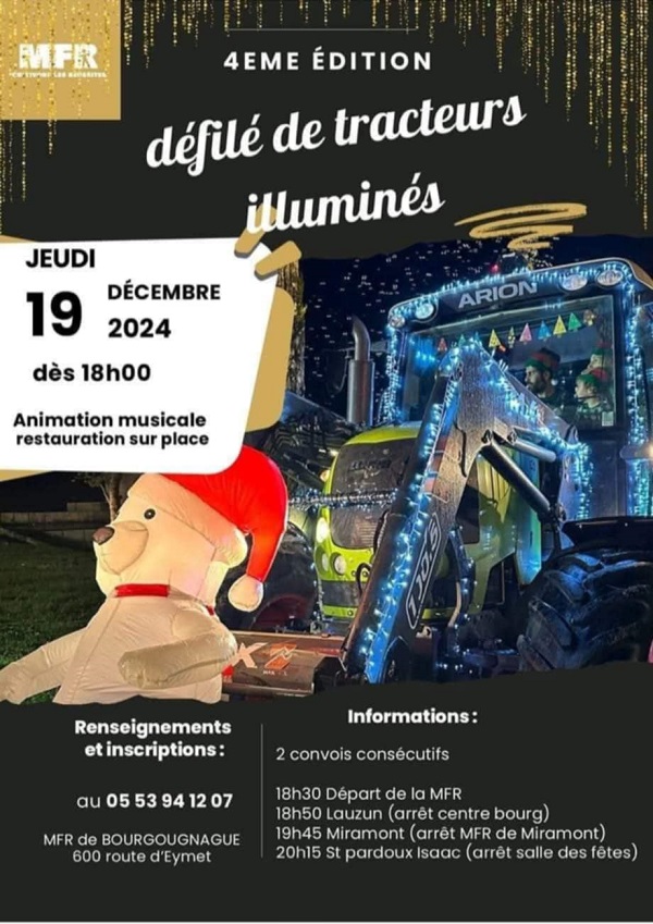 Défilé de tracteurs illuminés pour Noël Le 19 déc 2024