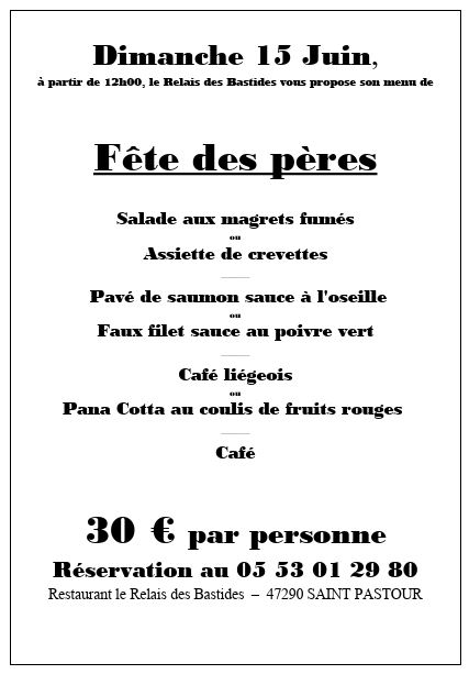 Menu spécial fête des Pères