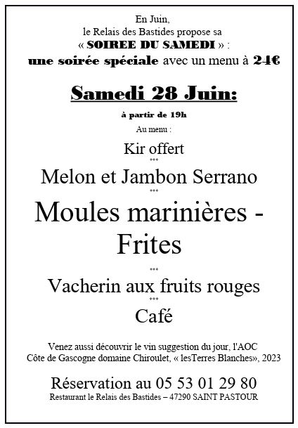 Soirée du samedi : moules marinières