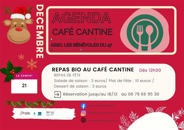 Repas de fête bio au café cantine Du 21/12/2024 au 11/1/2025