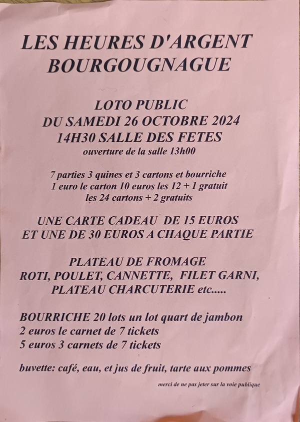 Grand loto des Aînés Ruraux Le 26 oct 2024