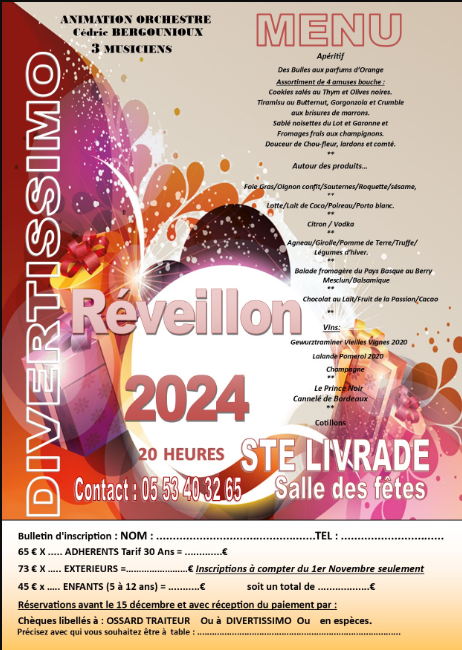 Réveillon de la Saint-Sylvestre Du 31/12/2024 au 1/1/2025