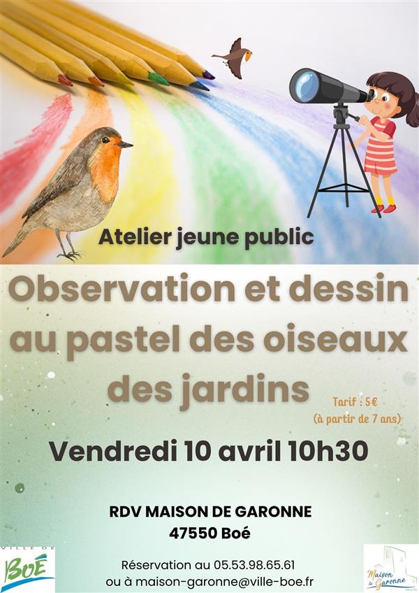 Atelier observation et dessin au pastel des oiseaux des jardins 