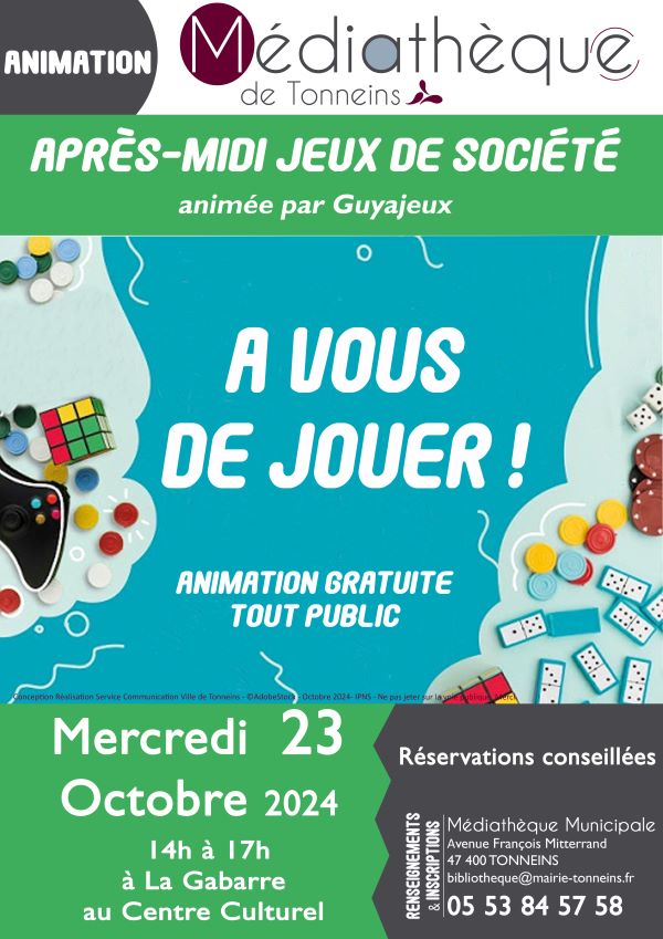 Après-midi Jeux de Société à la Médiathèque Le 23 oct 2024