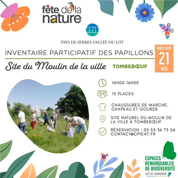 Inventaire participatif des papillons au site du moulin de la ville de Tombeboeuf
