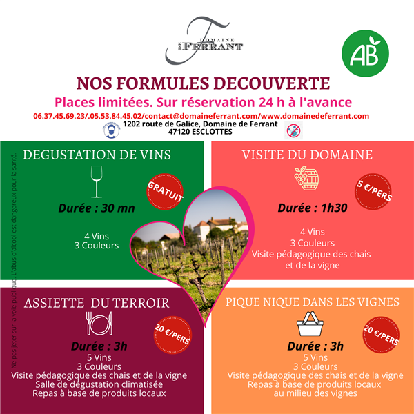 Les formules découverte du Domaine de Ferrant