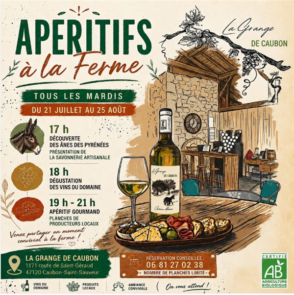 Apéritifs à la Ferme La Grange de Caubon
