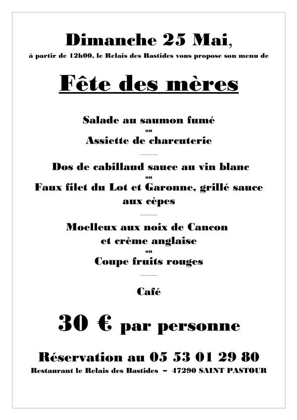 Menu de fête des mères
