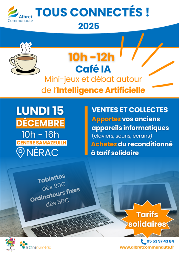 Tous connectés! Ventes et collecte de matériel informatique et atelier IA