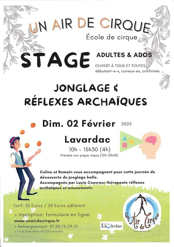 Un Air de Cirque - Stage de jonglage et réflexes archaïques Du 2 fév au 9 mars 2025