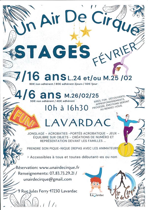 Un Air de cirque : Stages Février Du 24 au 26 fév 2025