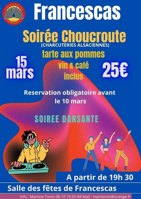 Soirée choucroute à Francescas Le 15 mars 2025