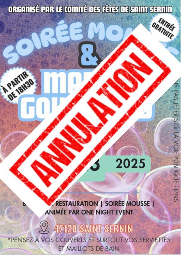 ANNULATION Soirée mousse dans le cadre du marché gourmand à Saint Sernin de Duras ANNULATION 
