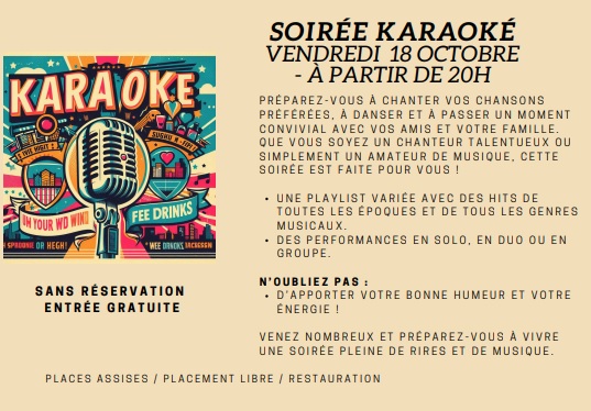 Soirée Karaoké Du 18 oct au 13 déc 2024