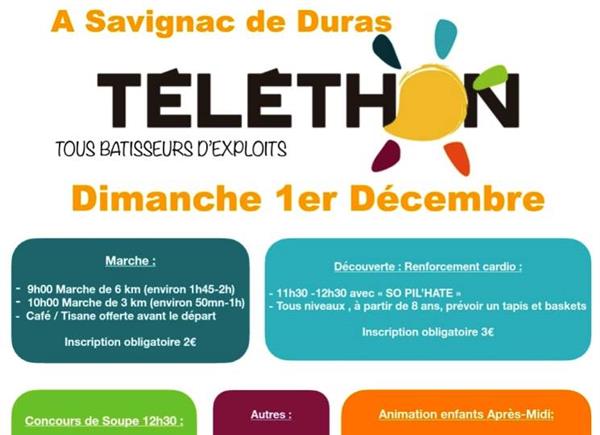 Téléthon 2024 Savignac de Duras se mobilise Le 1 déc 2024