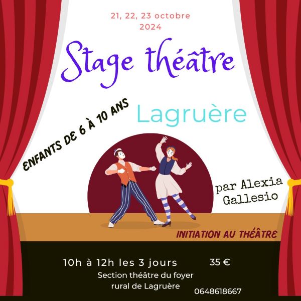 Stage de Théâtre pour enfants Du 21 au 23 oct 2024