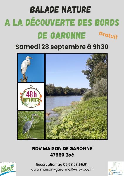 Balade nature à la découverte des bords de Garonne... Le 28 sept 2024