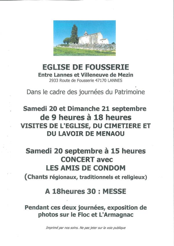 Visite, concert et messe à l'église de Fousserie.