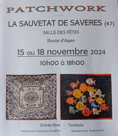 Exposition de Patchwork de La Lisette Du 15 au 18 nov 2024