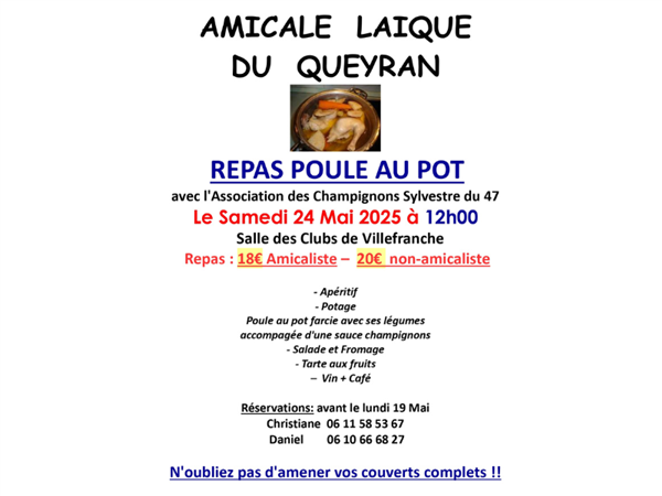 Repas poule au pot