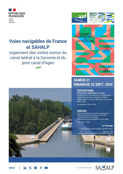 Journées du patrimoine : Voies navigables de France et SAHALP - Visites autour du canal latéral à la Garonne et du pont canal d