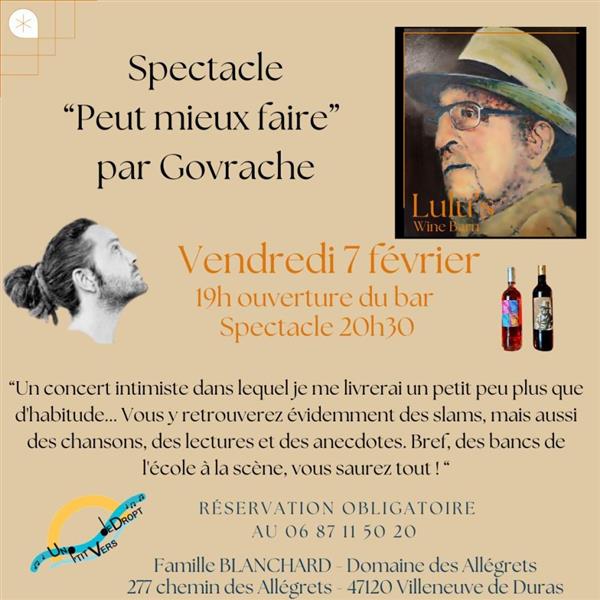 Soirée spectacle, vins charcuterie et fromage au Domaine... Le 7 fév 2025