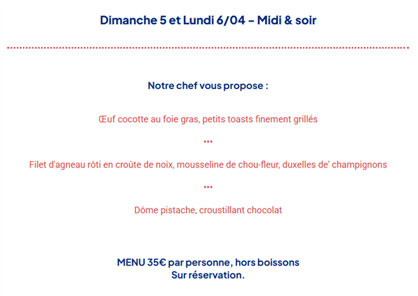 Menu de Pâques - Casino