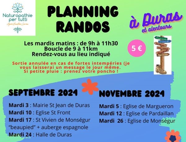 Rando marche sportive autour de Duras Du 12/11/2024 au 24/6/2025