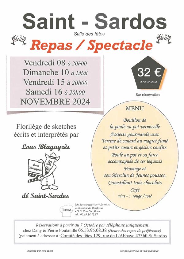 Repas spectacle Du 8 au 16 nov 2024