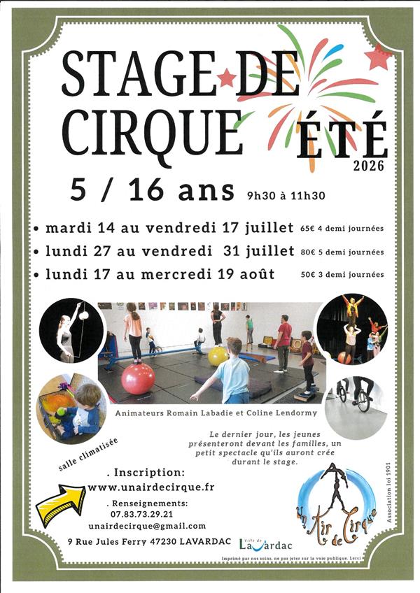 Stage de cirque été 2026