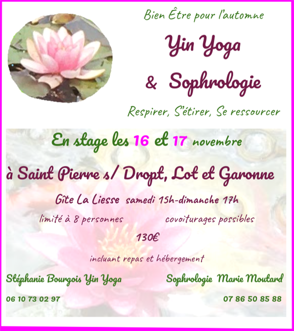 Stage Duo bien-être Yoga et Sophrologie Du 16 au 17 nov 2024